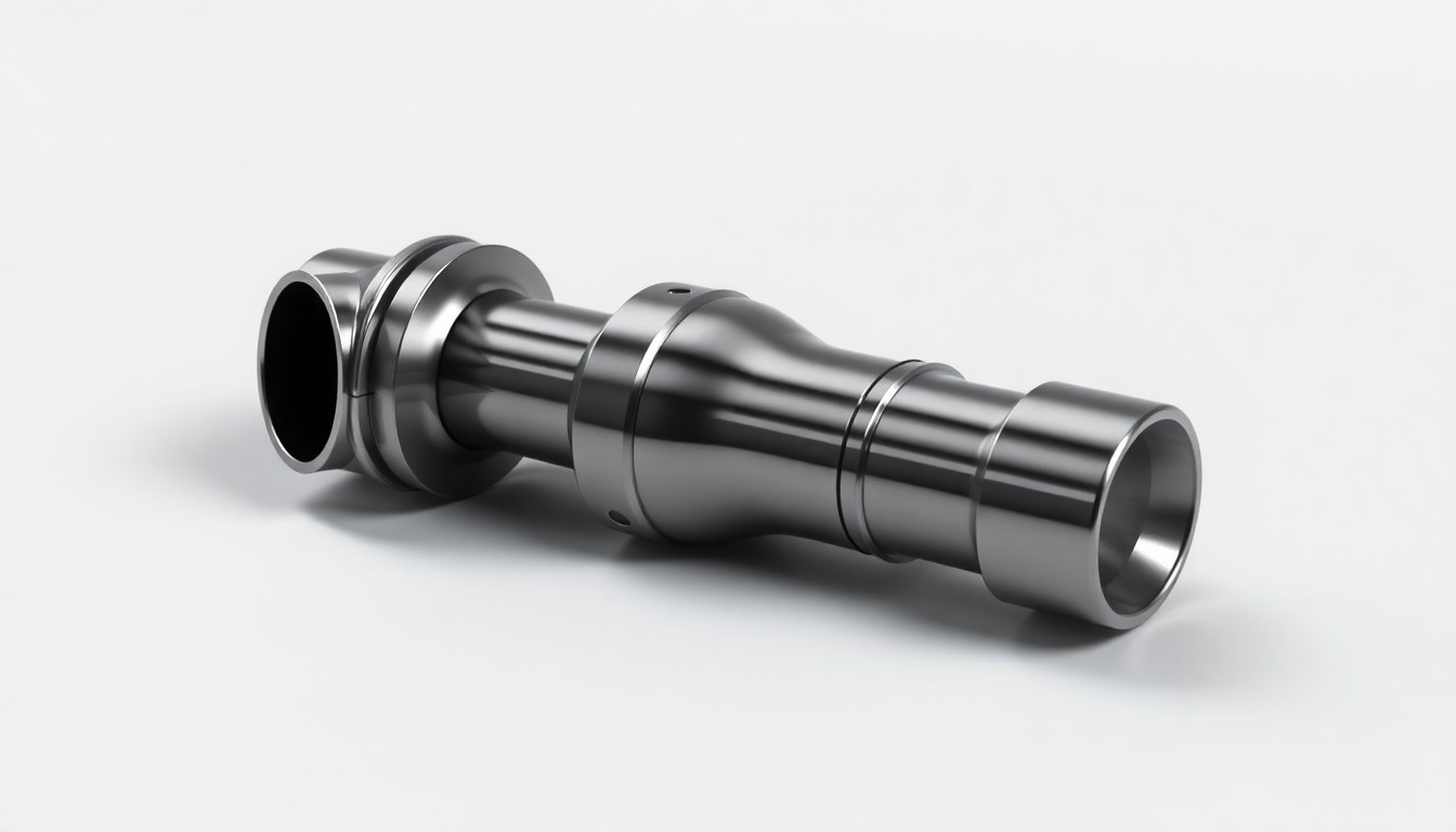 A highly detailed, photorealistic studio photograph of a polished metal aerospace component, arranged elegantly on a clean, monochromatic background with dramatic lighting, conveying the precision and quality standards required in the industry.