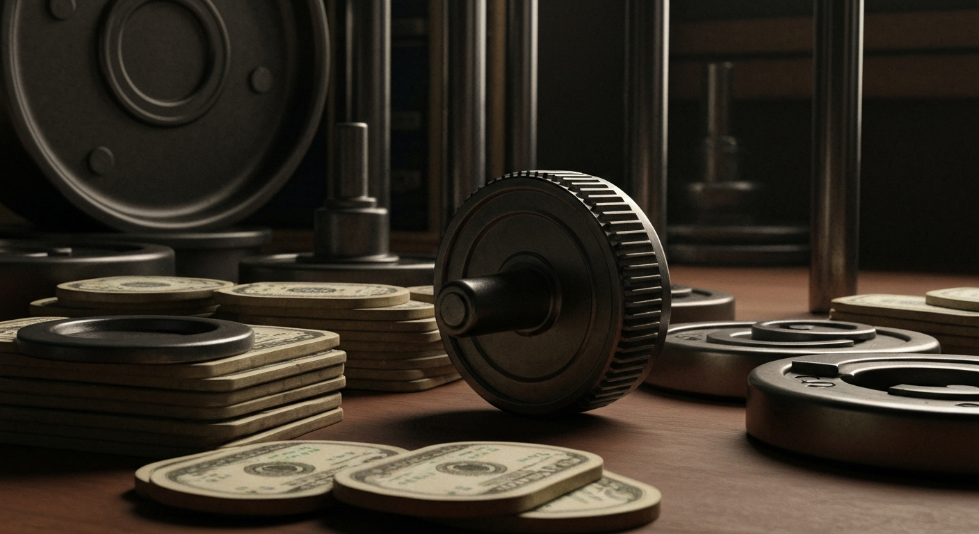 An extreme close-up of intricate gears, levers, and metal components of a banking machine, conveying the complex mechanics and infrastructure that underpin global financial systems.