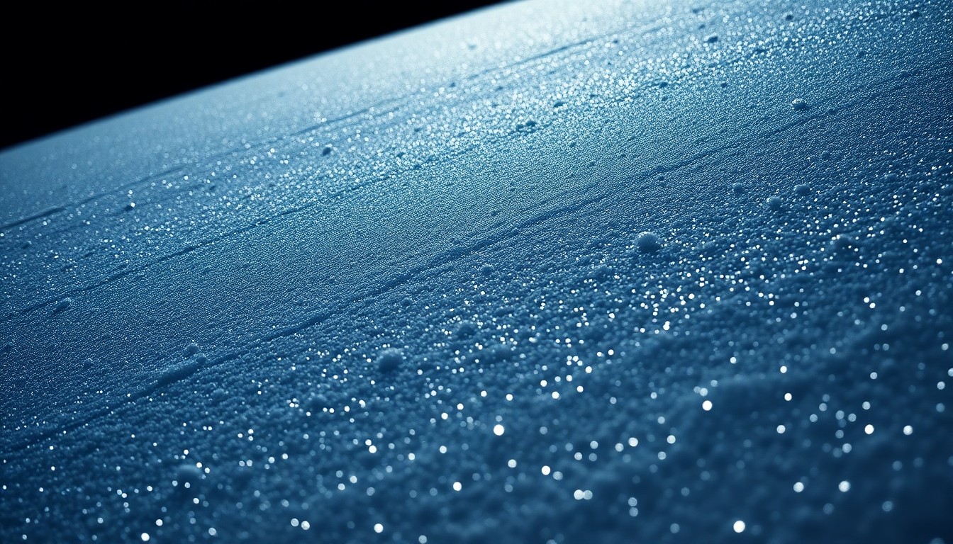 An abstract, close-up photograph of a textured, glittering ski slope, capturing the glamour and excitement of outdoor winter activities.
