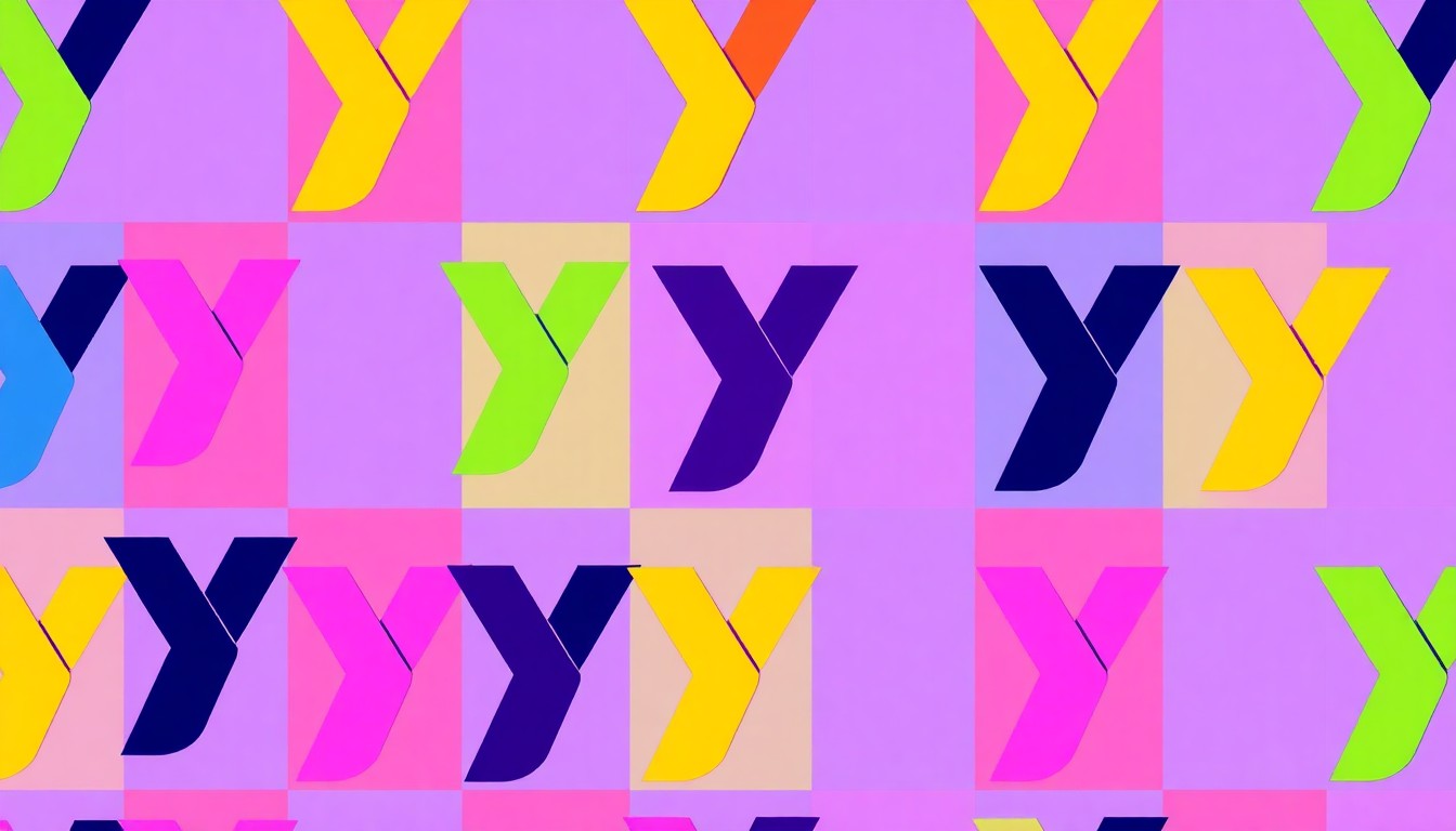A brightly colored, abstract grid of YMCA logos in neon shades of blue, green, and pink, conceptually representing the vibrant energy and community focus of the organization's new facility.