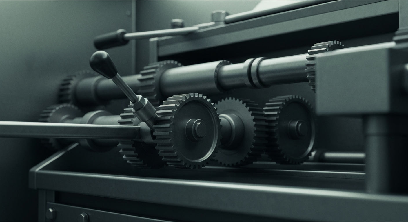 A highly detailed, cinematic close-up view of the gears, levers, and mechanisms of an industrial-scale commercial food preparation machine, representing the complex financial and operational infrastructure of a major fast-food corporation.