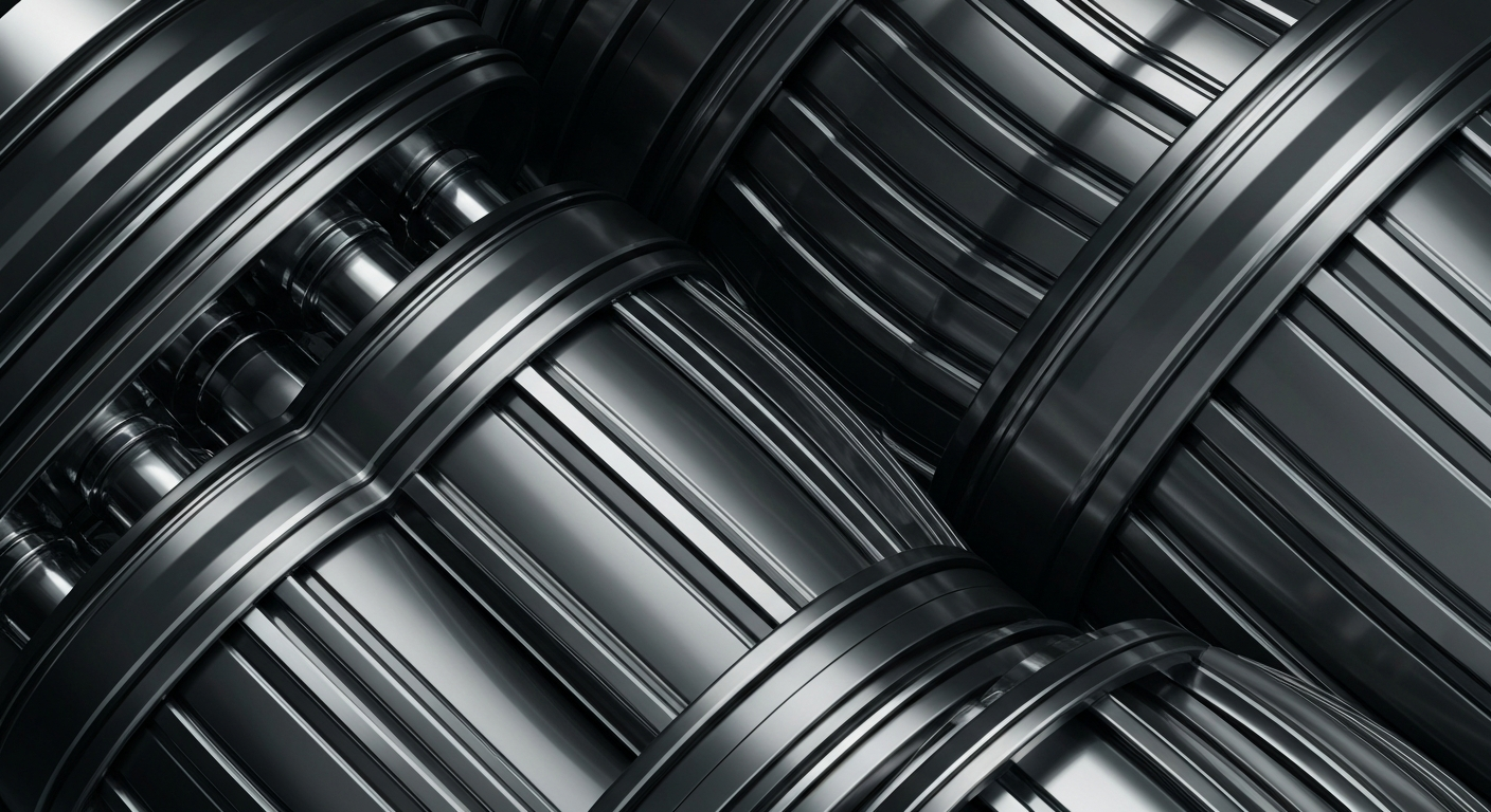 An extreme close-up of highly detailed, interlocking aerospace parts in a dramatic, industrial style, conveying a sense of the complex machinery that powers the aviation industry.