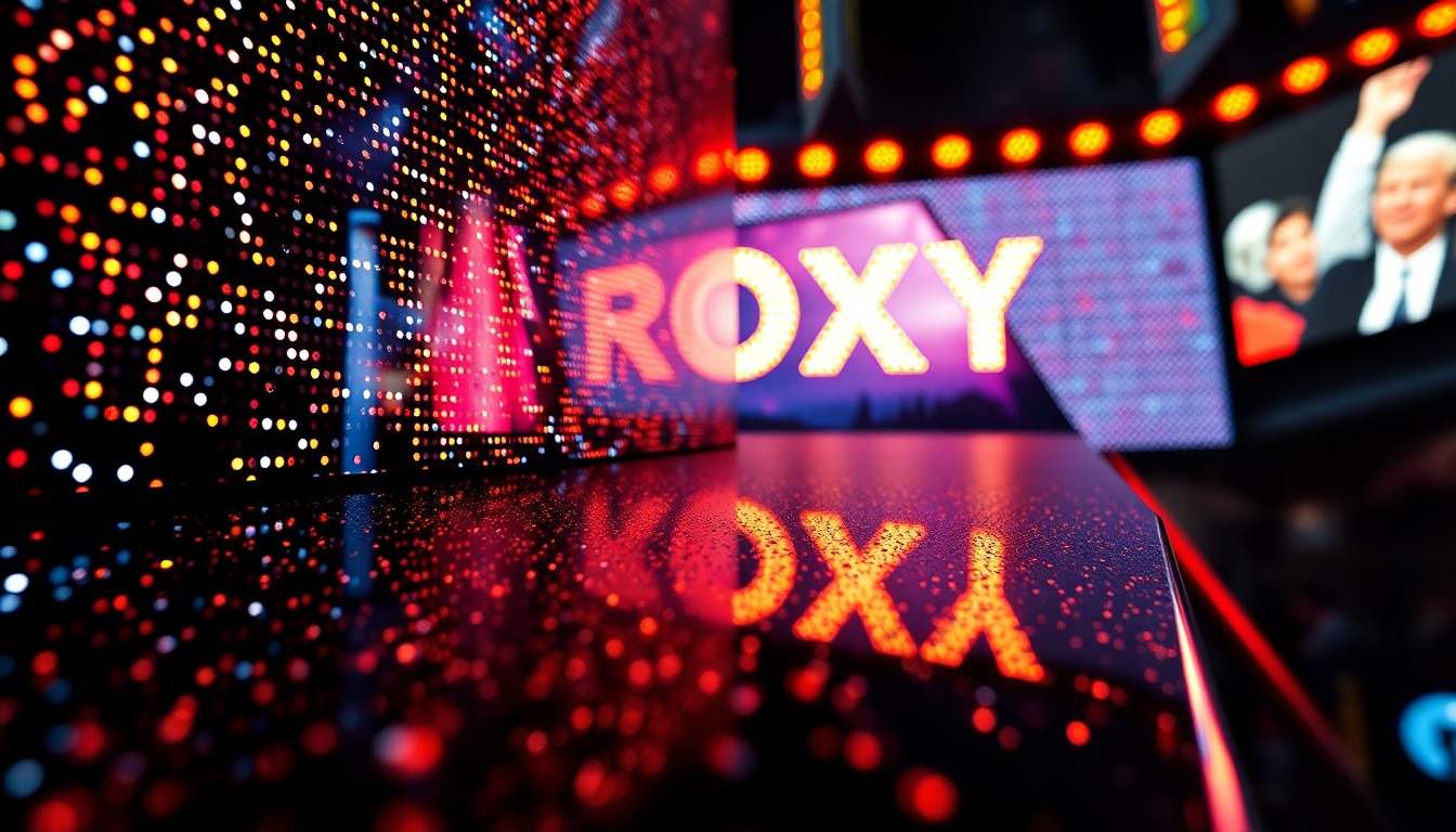 An abstract close-up photograph of the reflective, glittering surface of an LED display, capturing the high-contrast, high-fashion glamour of the iconic Sunset Strip venue.