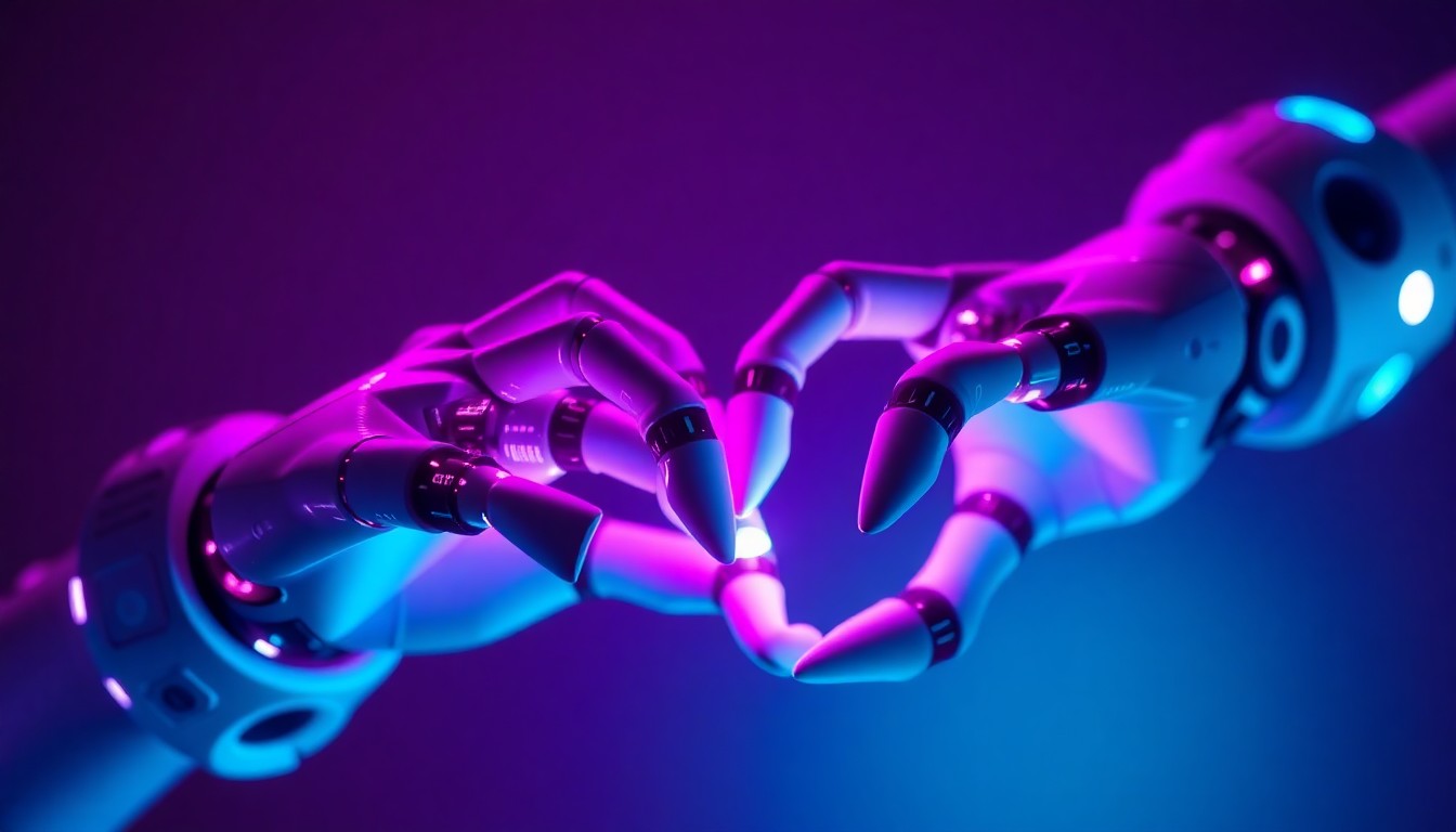 A highly detailed, glowing 3D illustration of a pair of robotic arms with pincer-like grippers, performing a delicate manipulation task with precision and care. The robotic arms are illuminated by vibrant neon cyan and magenta lights, giving the image a sense of advanced, cybernetic technology.