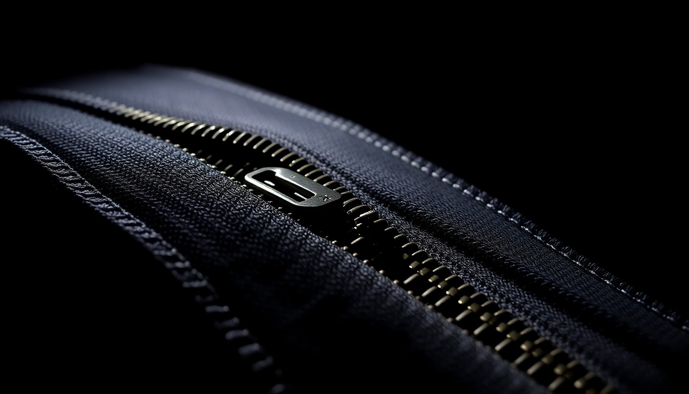 An extreme close-up photograph of a discarded suitcase zipper, its metallic teeth and fabric texture dramatically illuminated by a harsh camera flash against a pitch-black background, conceptually illustrating the disturbing nature of the crime.