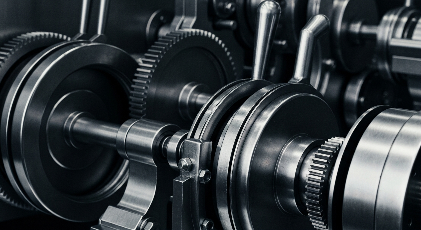 An extreme close-up of heavy, textured industrial banking equipment and mechanisms, conveying a sense of financial security and institutional power without using any text or identifiable elements.