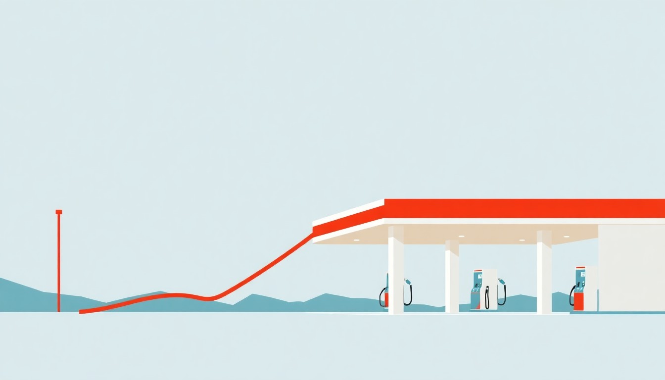 A composition of overlapping triangles and circles in shades of blue, red, and yellow, conceptually representing the complex market factors influencing gas prices that local stations cannot control.