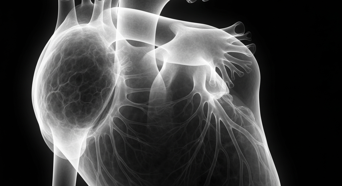 An extreme close-up X-ray photograph revealing the intricate, glowing internal structures of a human heart against a dark background, conceptually representing the clinical leadership role at the heart of a healthcare system.