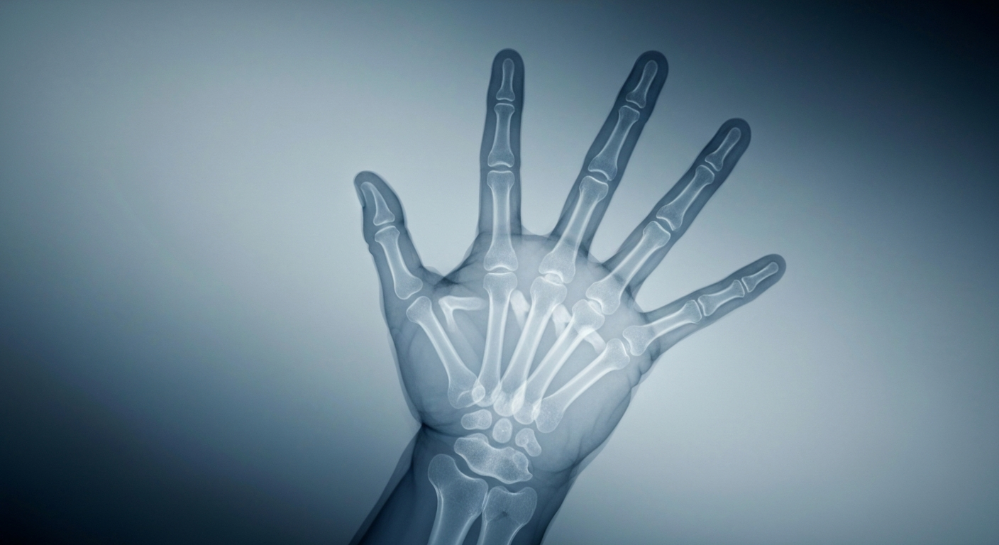 A translucent X-ray photograph of a human hand reaching out, rendered in muted tones of blue, grey, and white, conceptually representing the need for compassionate, holistic addiction treatment and recovery support.