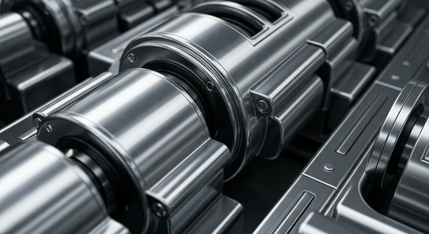 A highly detailed, black-and-white close-up image of the inner workings of a complex banking machine, conveying a sense of the secure, industrial foundations of the financial system.