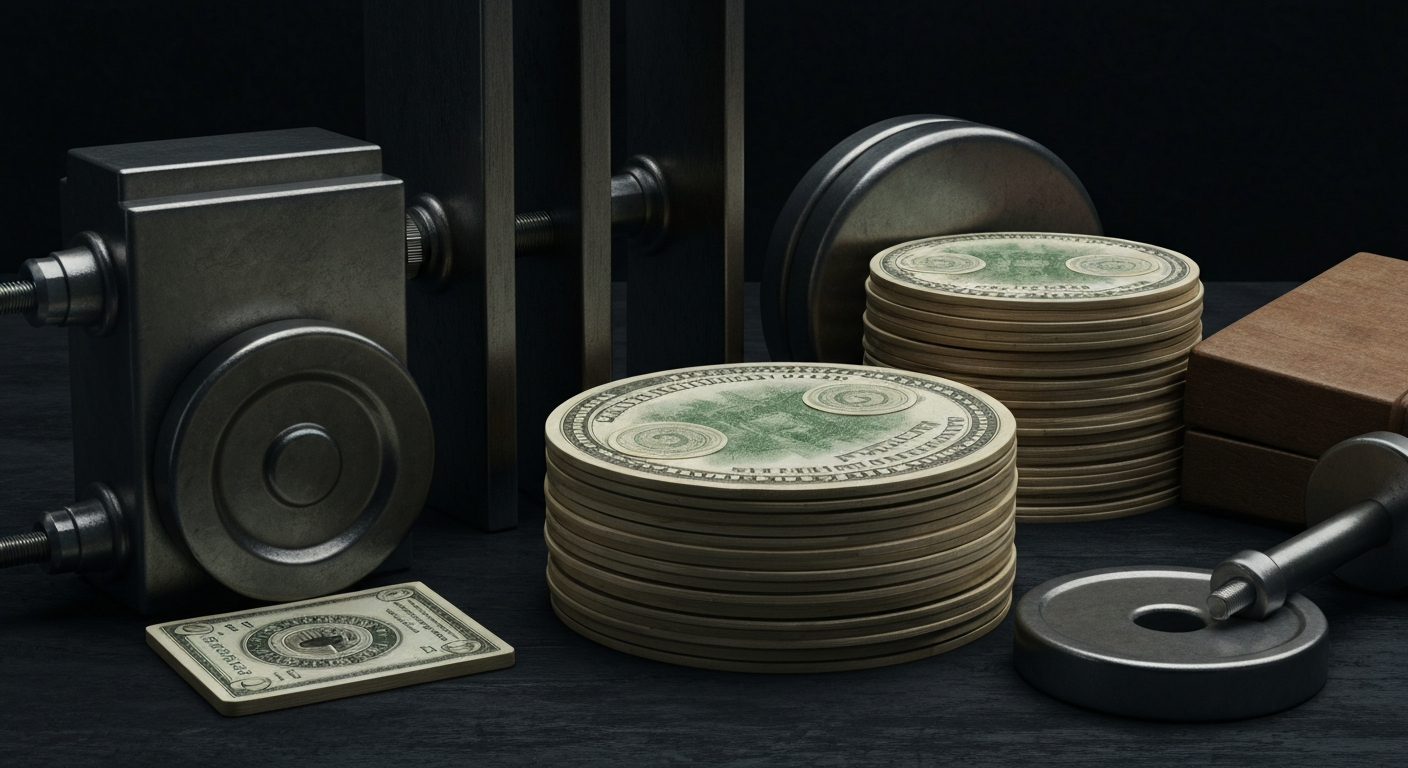 An extreme close-up of gears, levers, and other heavy industrial machinery, conceptually representing the financial infrastructure and institutional investment behind Aramark's business.