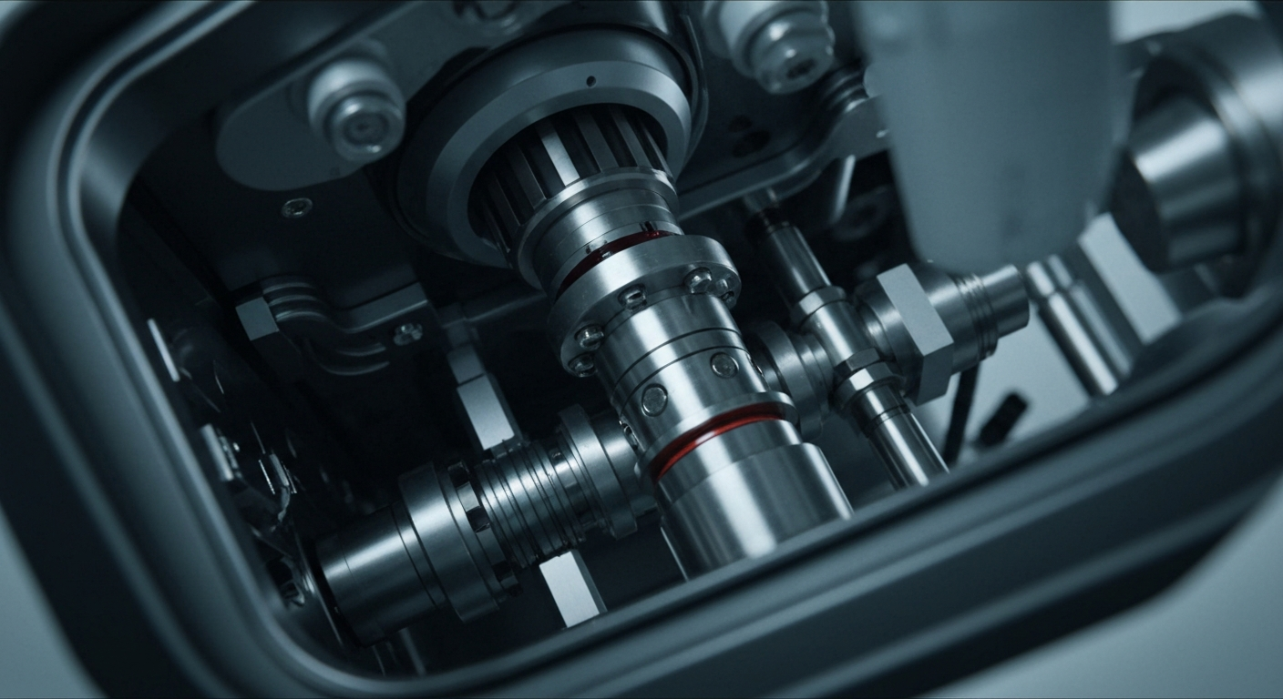 An extreme close-up of the intricate, metallic components and circuitry inside a high-tech medical device, conveying the advanced engineering and technology powering NovoCure's cancer treatment system.