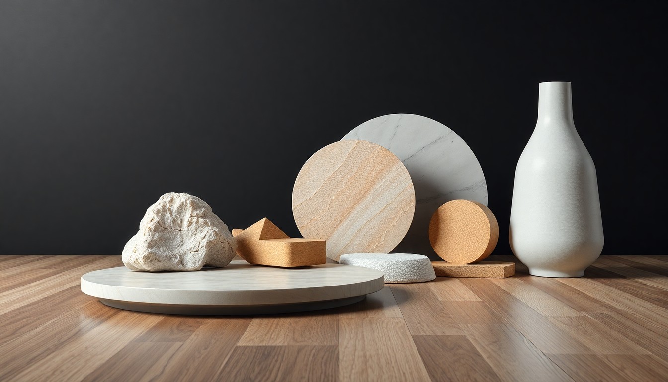 A photorealistic studio still life featuring a collection of sleek, geometric shapes and polished raw materials in muted tones, conceptually representing the financial and strategic considerations behind institutional investment in the flooring manufacturer Mohawk Industries.