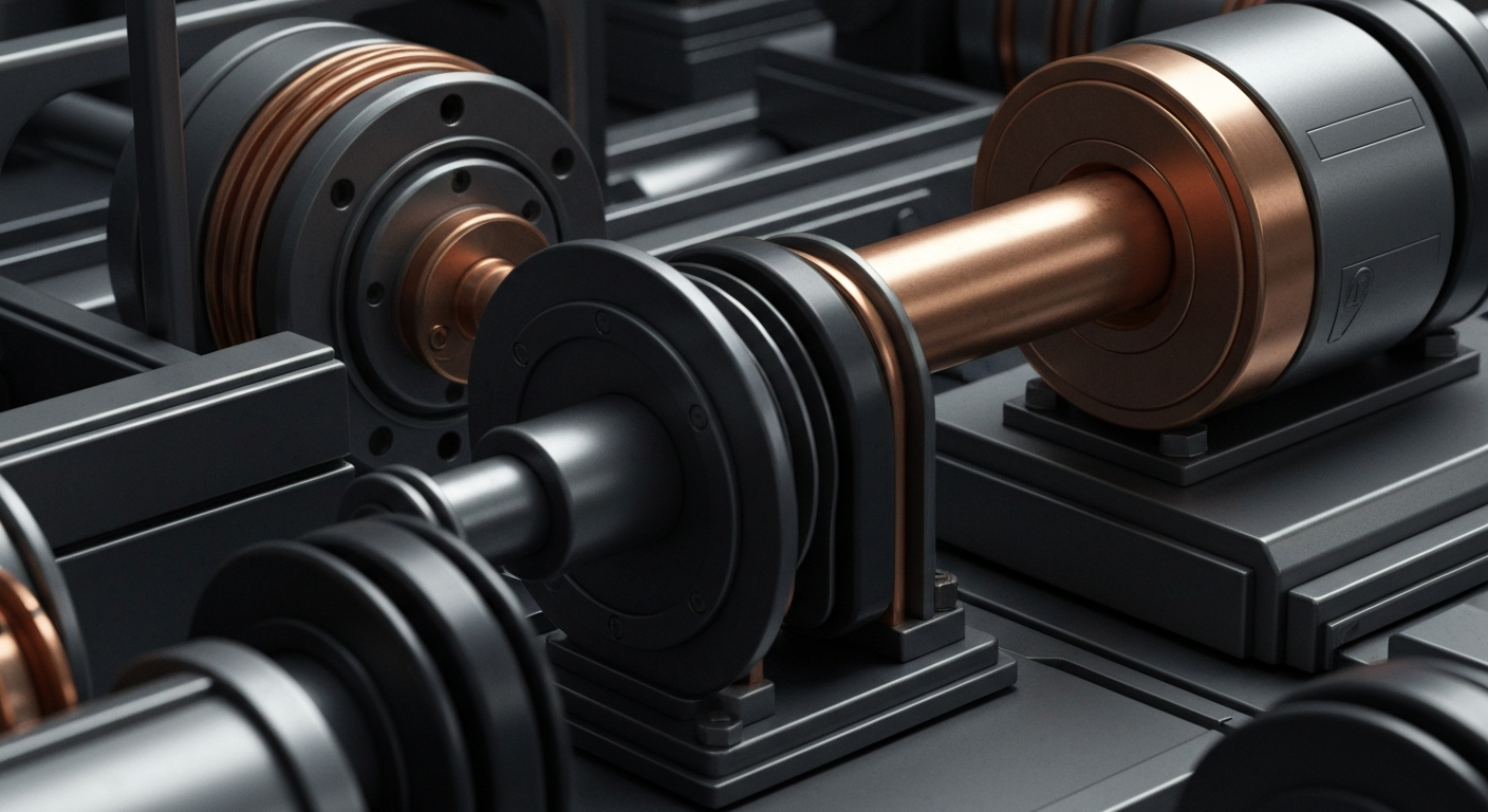 An extreme close-up of industrial banking equipment and machinery, conveying the secure, institutional foundations of the financial industry as a metaphor for investment in sustainable energy solutions.