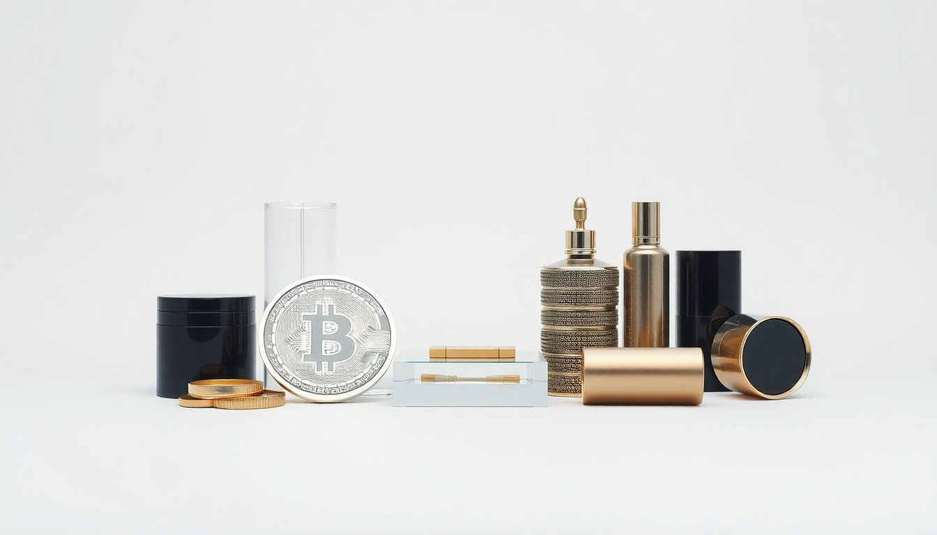 A minimalist, photorealistic studio still life featuring a collection of sleek, metallic geometric shapes and polished objects arranged on a plain white background, conveying the abstract concepts of corporate strategy, digital transformation, and the evolving role of HR in scaling AI across the enterprise.