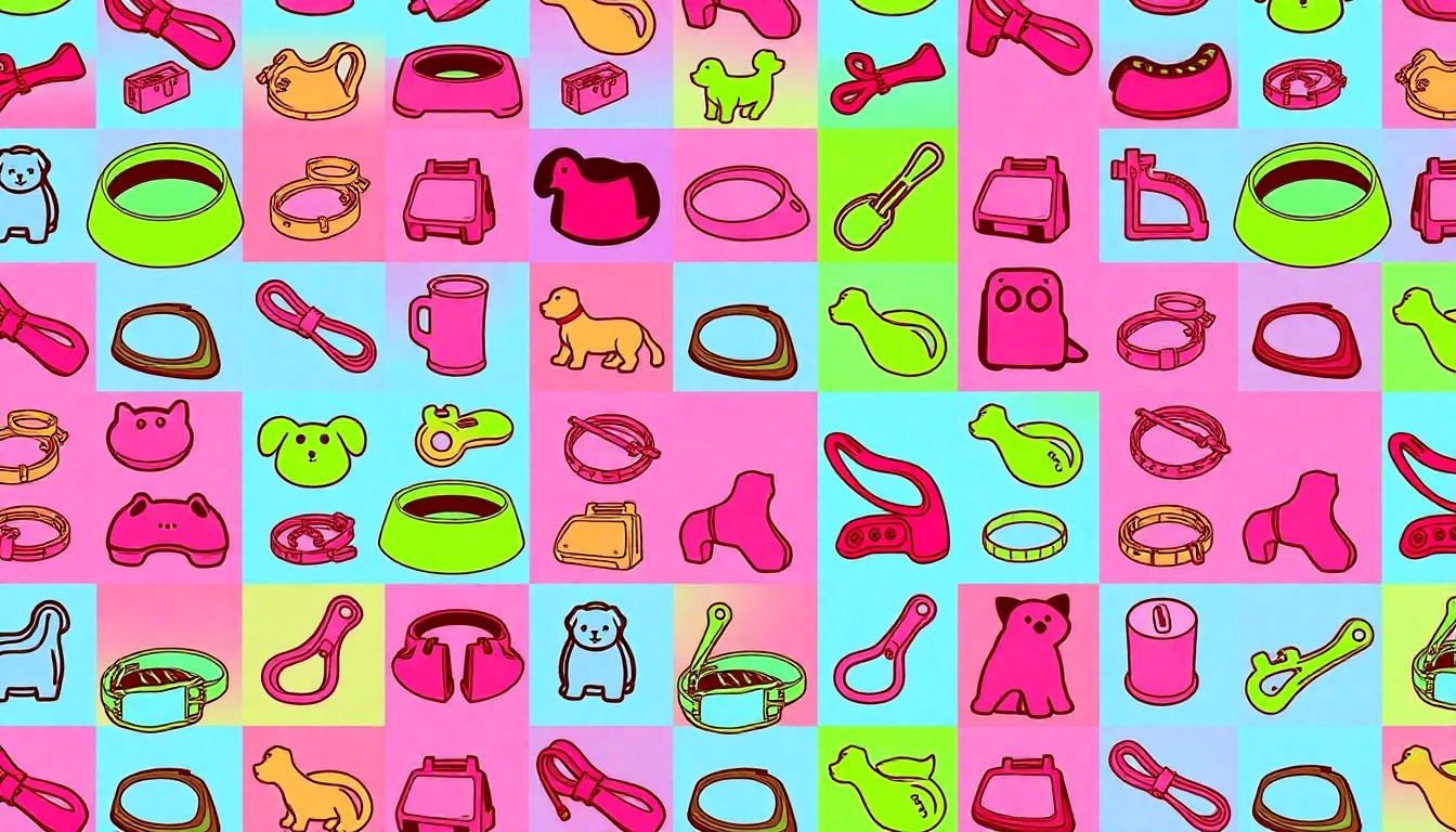 A bold, colorful grid of a single pet product item repeated in a high-contrast silkscreen style, conceptually representing the debate over the commercial pet trade.