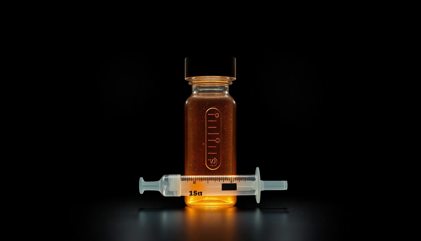 An extreme close-up of a medical syringe reflecting a bright flash of light, conceptually illustrating the harsh realities of health care fraud investigations.