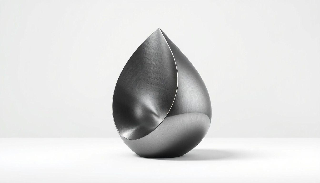 A polished, geometric sculpture made of brushed stainless steel, arranged elegantly on a clean, monochromatic background, representing the refined, high-stakes world of business leaders and their new Miami retreat.