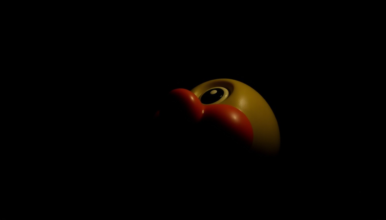 An extreme close-up photograph of a small, worn-out stuffed animal or toy, lit by a harsh, direct camera flash against a pitch-black background, creating a stark, gritty, and investigative aesthetic.