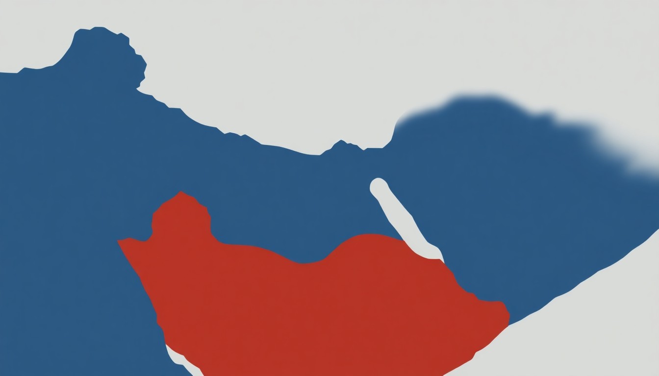 A minimalist abstract illustration featuring overlapping geometric shapes in shades of blue, gray, and red, conceptually representing the complex interplay of geopolitical tensions, energy supply disruptions, and policy uncertainty in the Persian Gulf region.