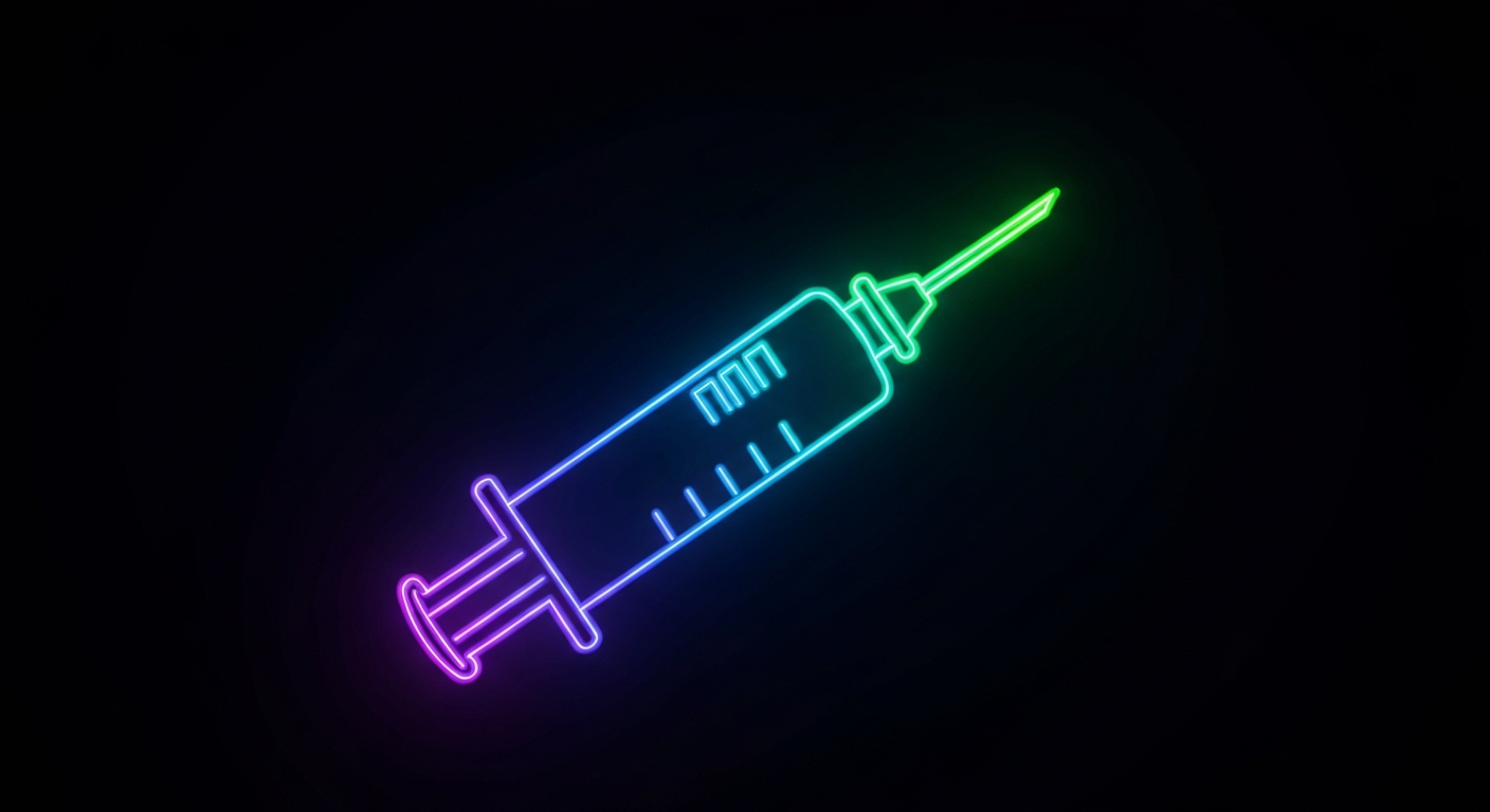 A minimalist design featuring a glowing neon outline of a medical syringe or other health-related equipment, capturing the active energy and importance of public health infrastructure.