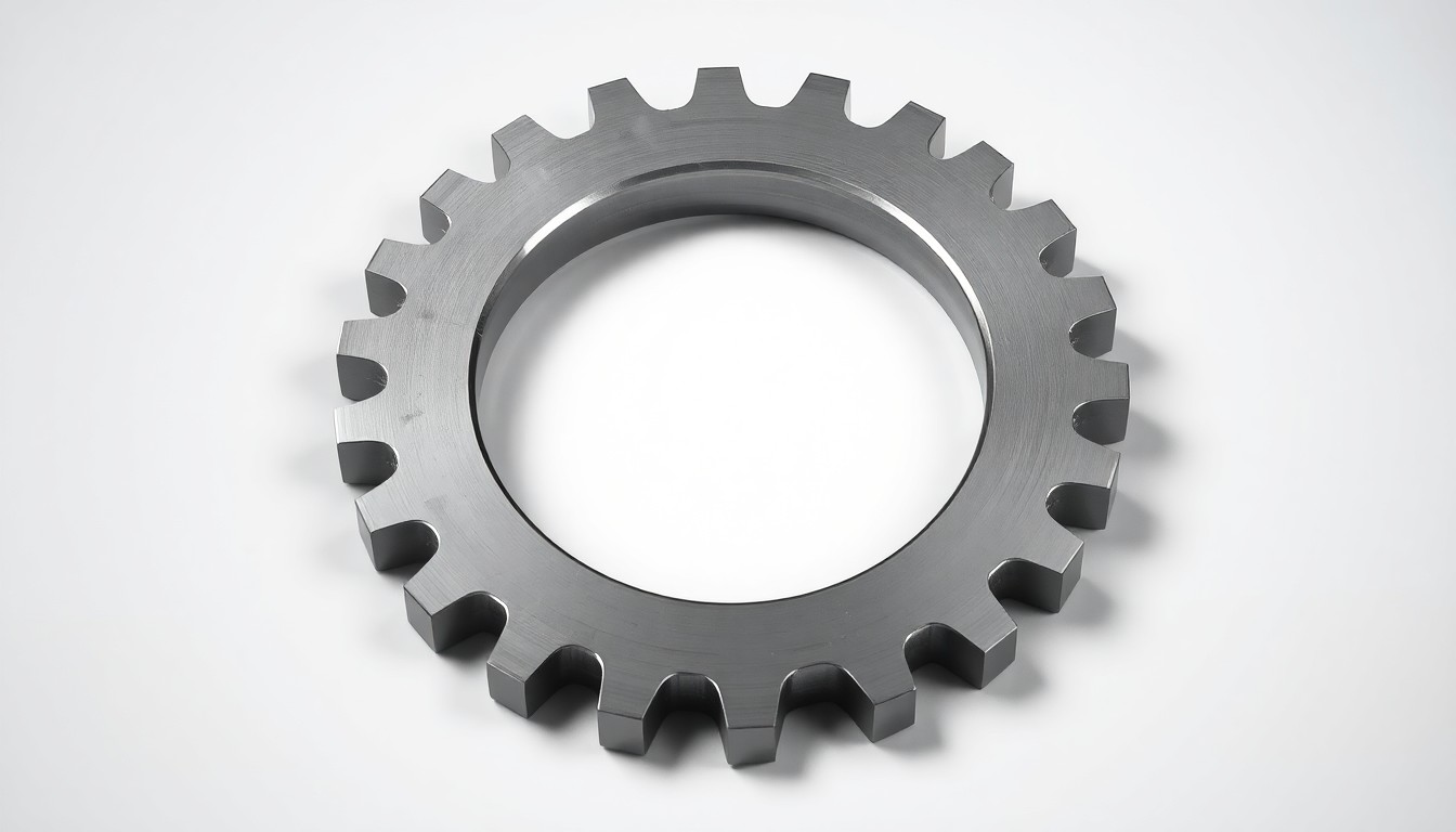 A close-up photograph of a highly polished metal gear or cog, symbolizing Caterpillar's industrial machinery, set against a clean, monochromatic background and using dramatic studio lighting to convey the company's engineering expertise and financial strength.