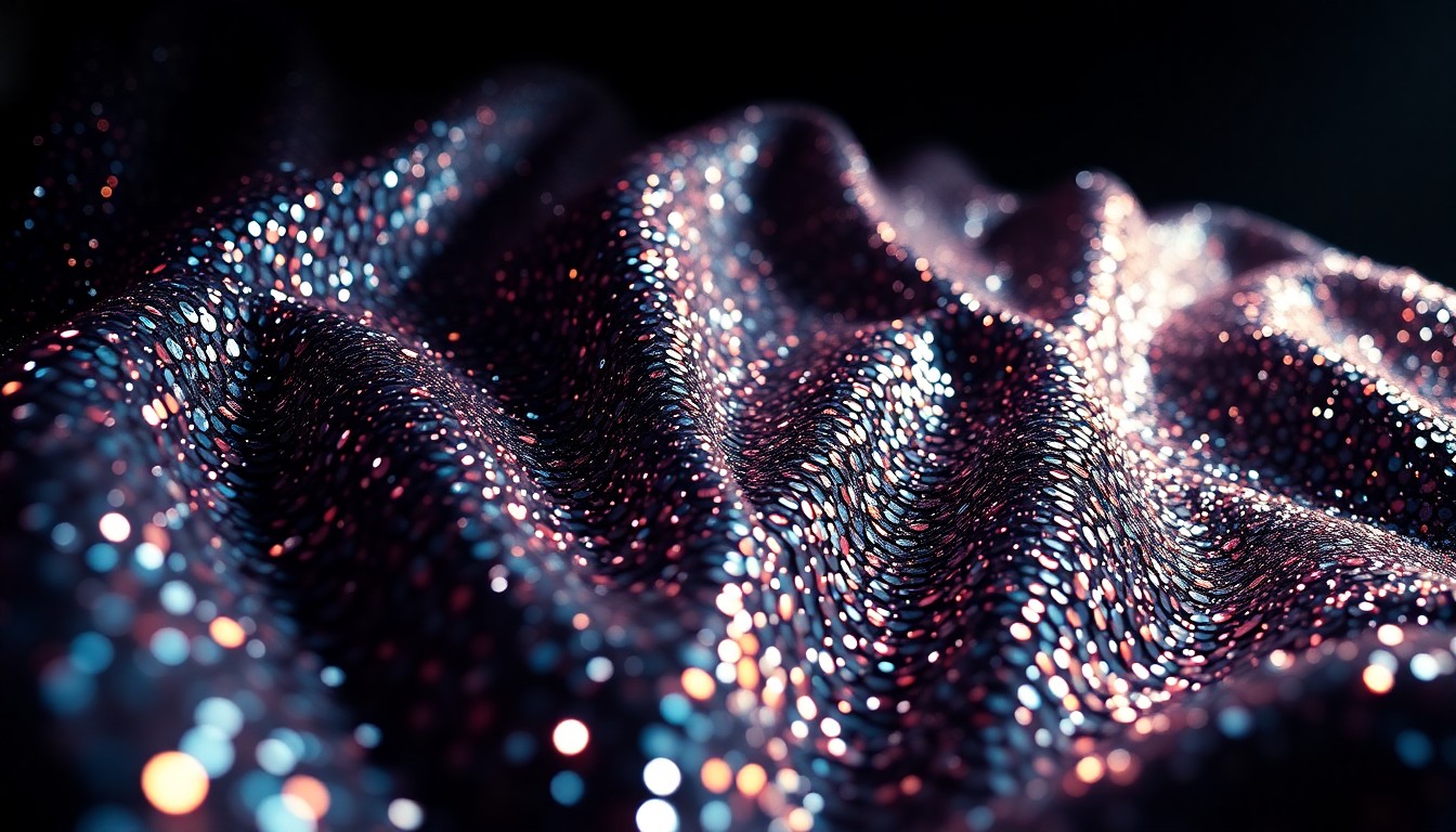 An extreme close-up photograph of shimmering, glittering sequins in a dramatic, high-contrast studio lighting setup, conceptually representing the glamour and star power of a popular music group.