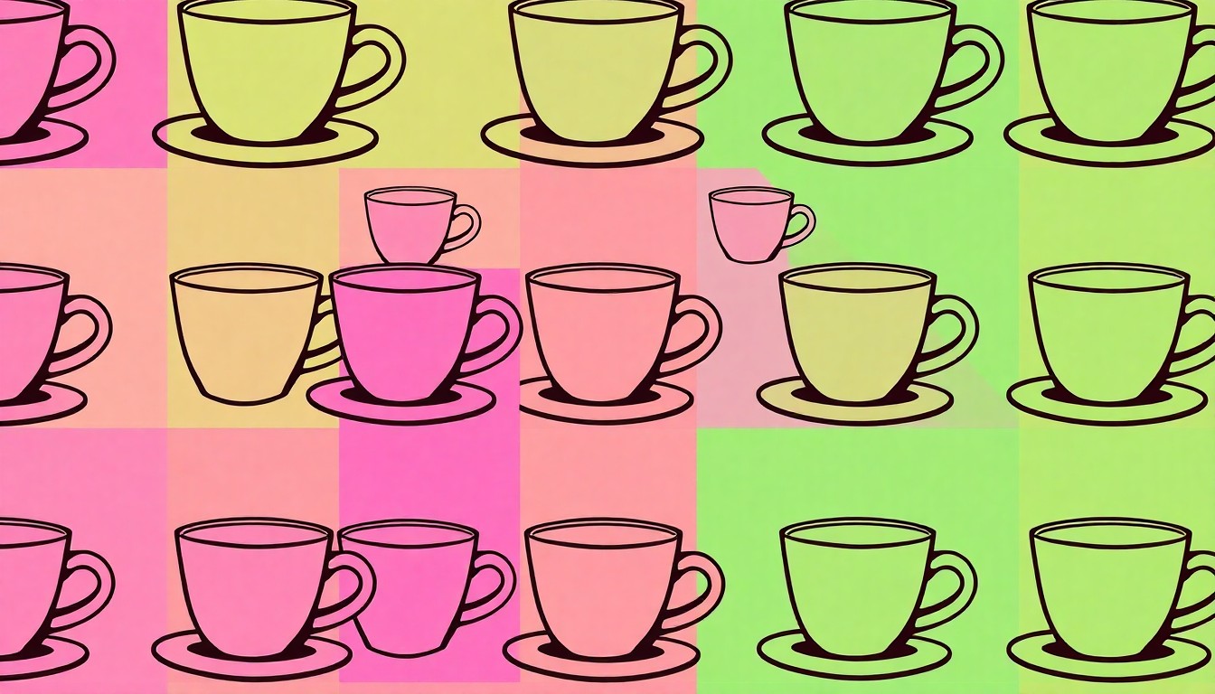 A vibrant, high-contrast silkscreen print of a coffee cup or other tableware item repeated in a grid pattern, conceptually representing the design-focused renovation and new dining concept at The Paddock in Eugene.