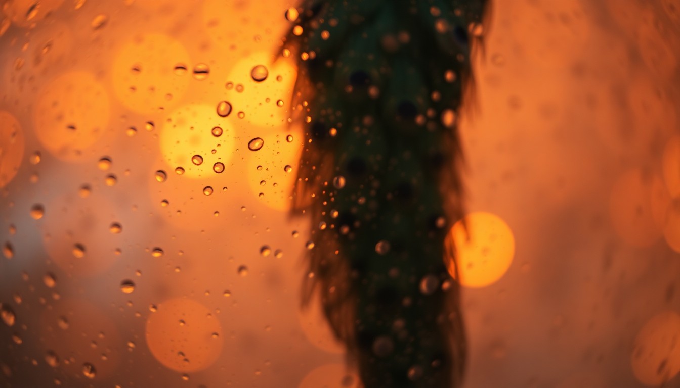 An abstract, impressionistic photograph showing the blurred outline of a peacock's tail feathers in a soft, warm color palette, conveying the mysterious and ephemeral quality of the loose bird.