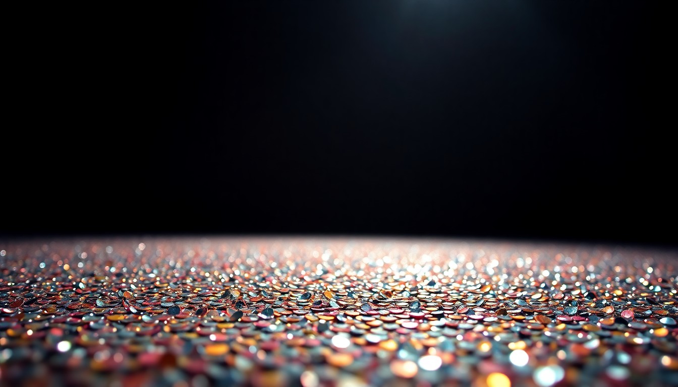 An extreme close-up of shimmering, sparkling sequins captured in dramatic, high-contrast studio lighting, conceptually representing the glamour and energy of a news reporter's on-camera presence.