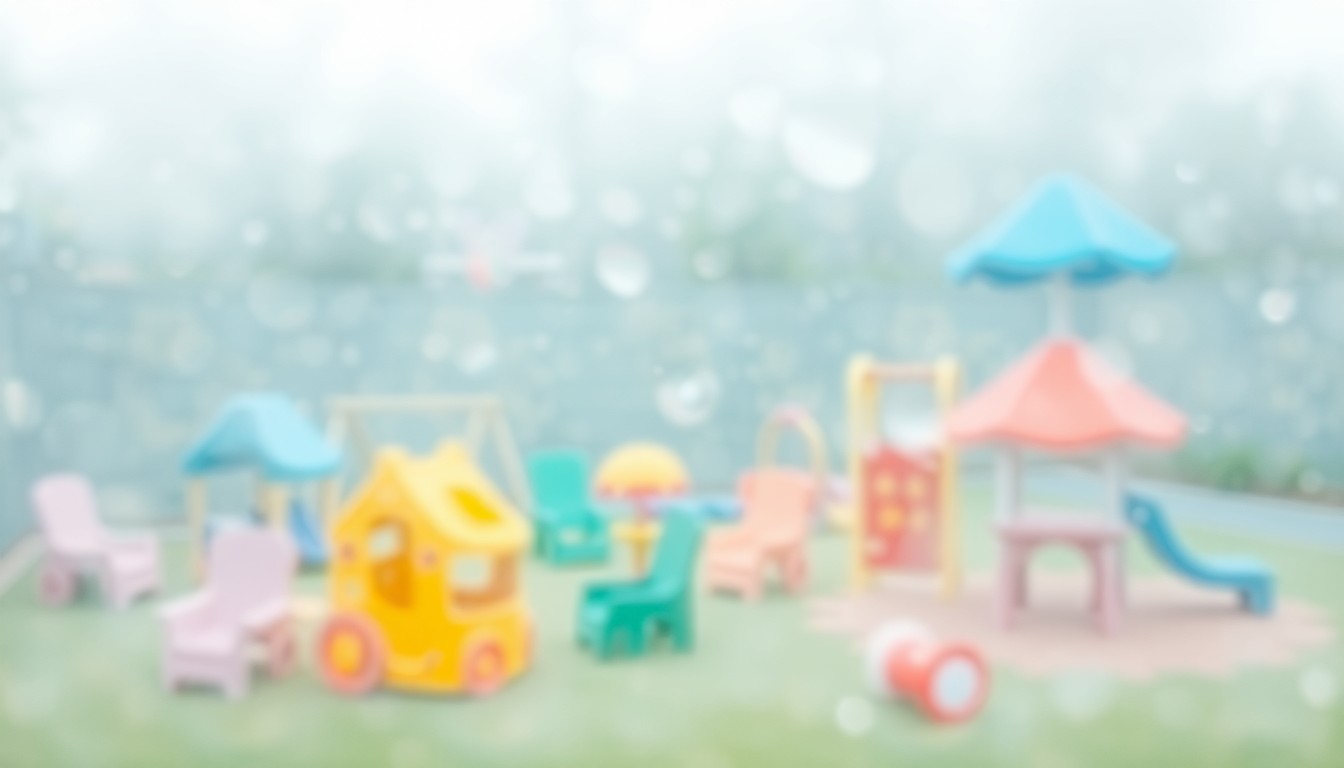An extremely blurred, out-of-focus photograph showing a soft, hazy scene of children's toys and playground equipment in a dreamlike blur of pastel colors, conceptually representing the need for more proactive support systems to prevent child abuse.