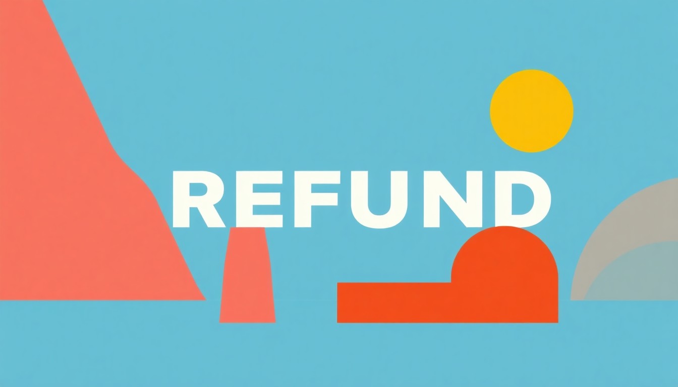 An abstract illustration composed of overlapping triangles and rectangles in shades of blue, yellow, and red, conceptually representing the state's tax refund system and efforts to process returns efficiently.
