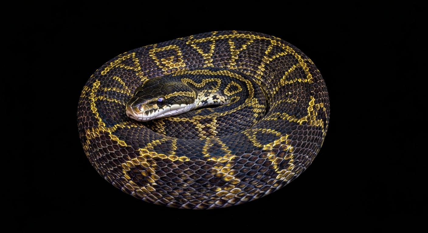 A minimalist neon outline of a coiled rattlesnake, its distinctive shape and energy captured in glowing lines against a dark background, conceptually representing the dangers of venomous snakes as spring arrives.