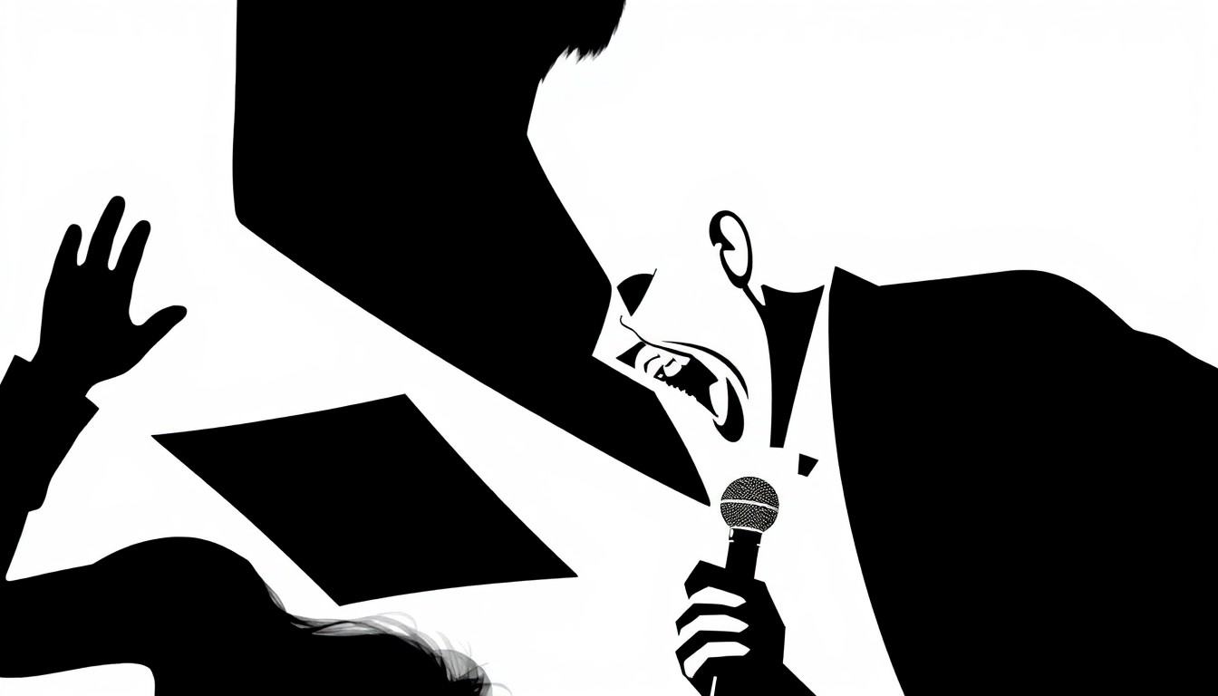 An abstract composition of sharp, angular black shapes against a stark white background, conceptually representing the tension between two competing entertainment brands.