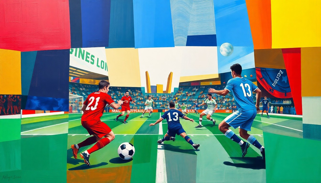 A fragmented, abstract painting in the style of Pablo Picasso, using sharp geometric shapes and planes of color to conceptually represent the complex factors behind Andrew Luck's early retirement from the NFL.