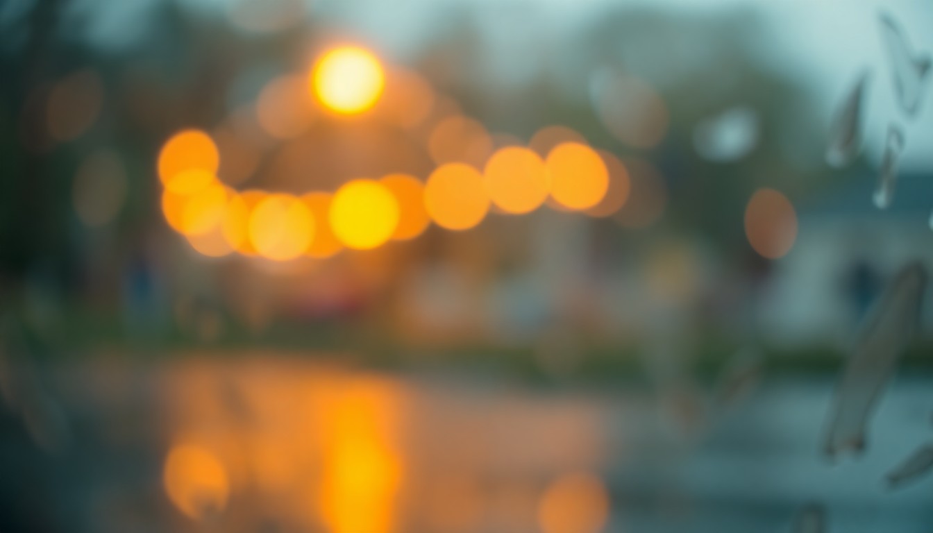 An abstract, impressionistic photograph composed of soft, blurred pools of warm yellow, pink, and blue light, conceptually representing the festive, community-focused atmosphere of Easter events in Madison County.