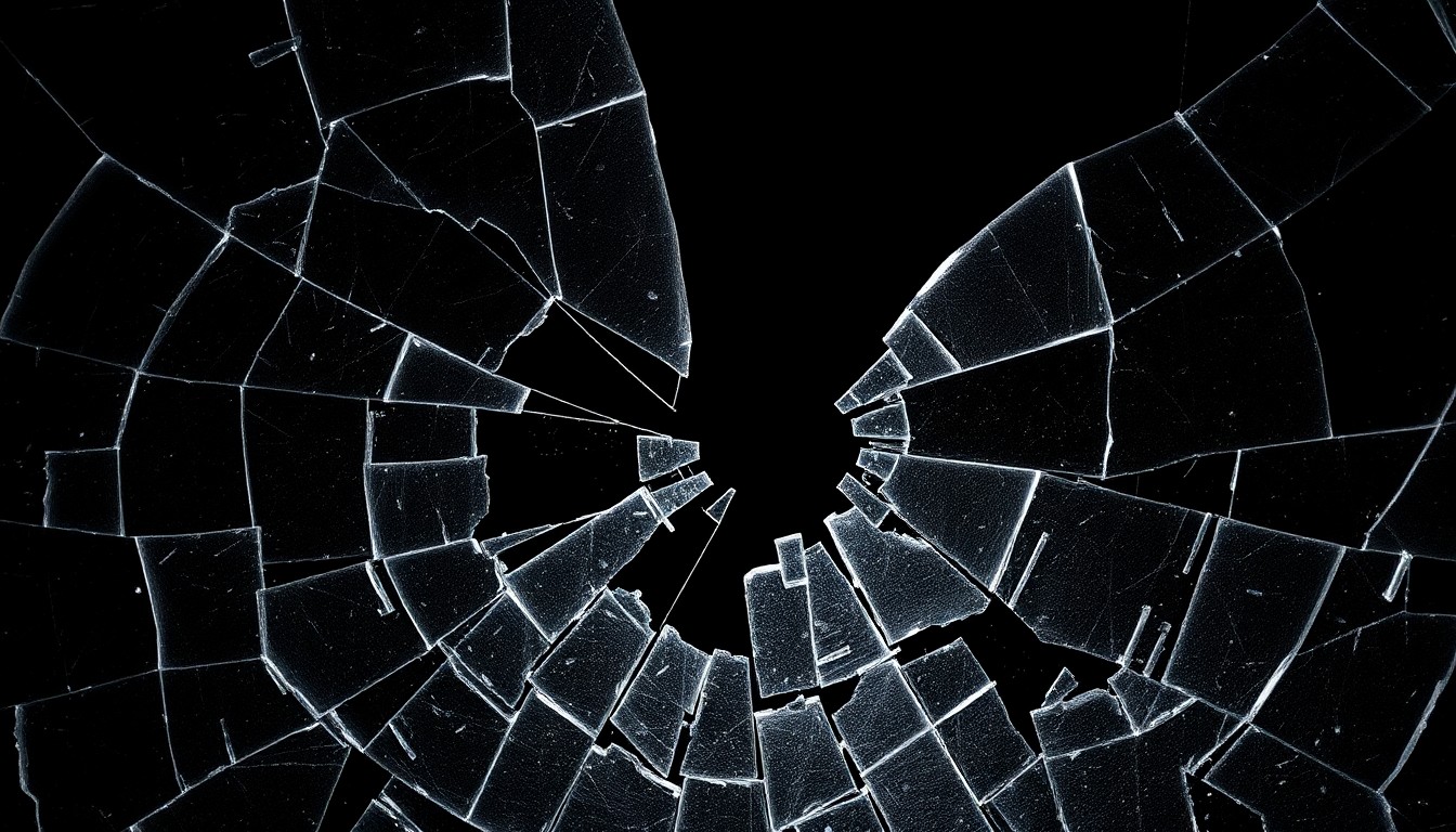 An extreme close-up photograph of a shattered glass texture, with dramatic shadows and highlights creating a high-contrast, abstract glamour aesthetic that conceptually represents the emotional fragility and tension explored in the novel.