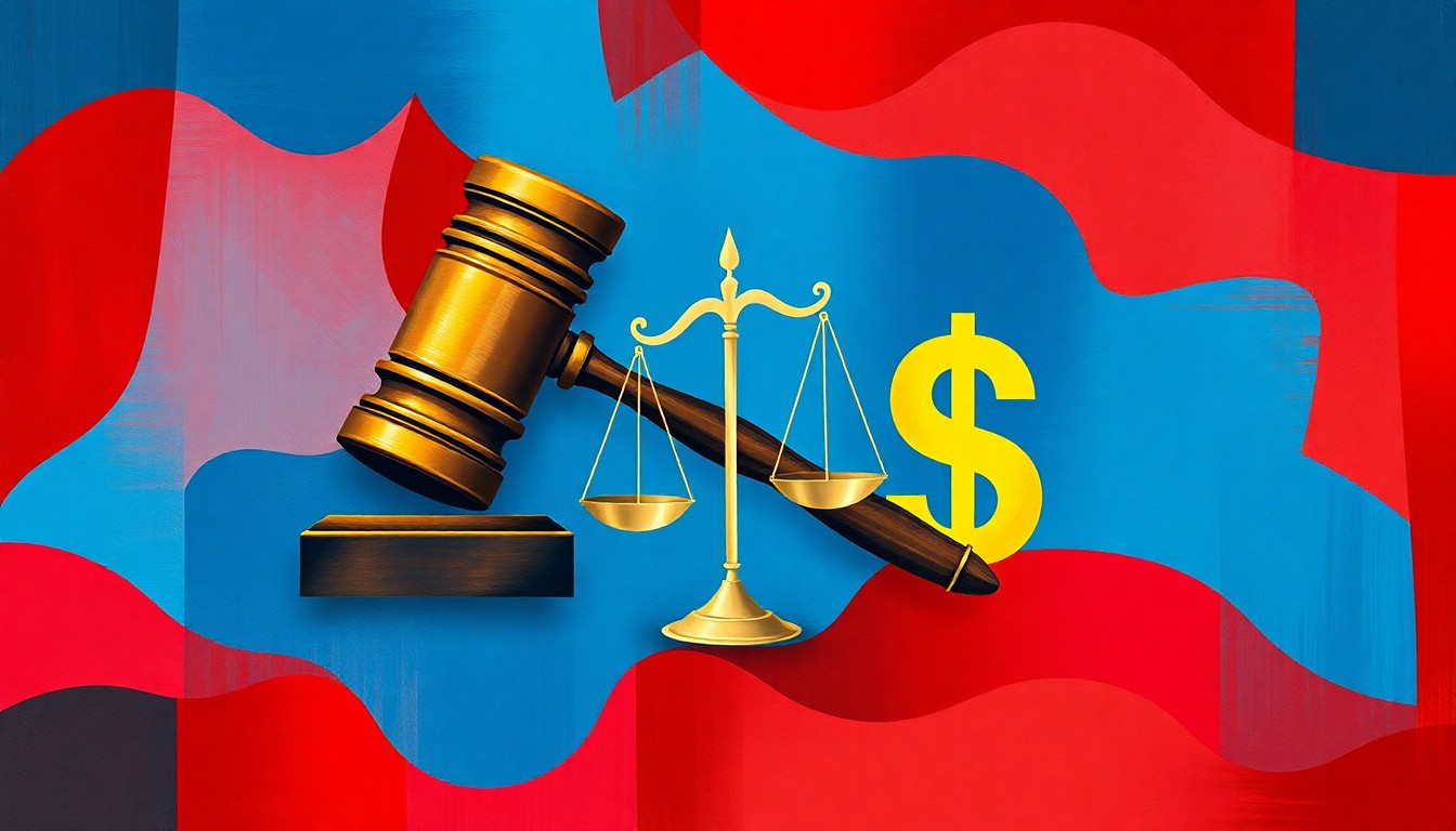 A dynamic, abstract painting featuring fragmented shapes and colors representing the political and fiscal forces shaping the president's budget proposal.