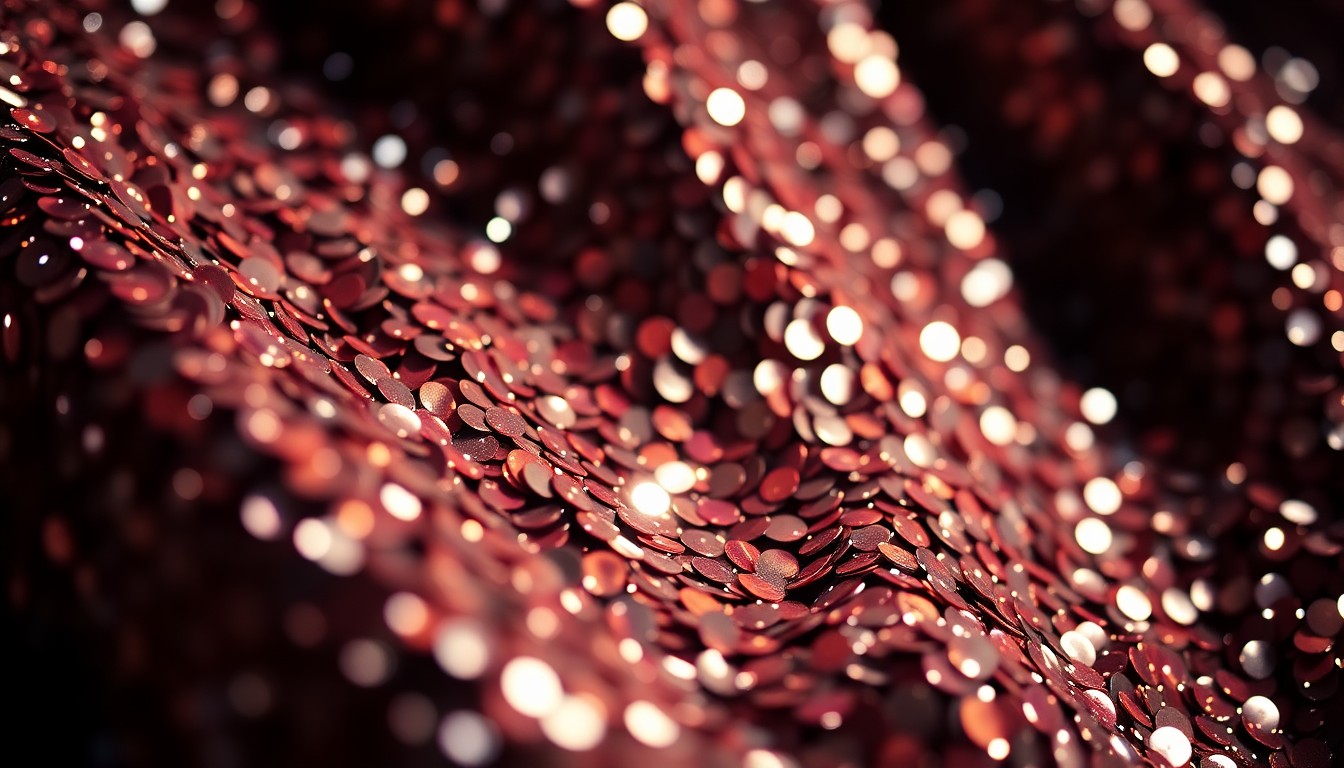 An extreme close-up photograph of shimmering sequins in dramatic, high-contrast lighting, conceptually representing the glamour and personal struggles of the Real Housewives cast.