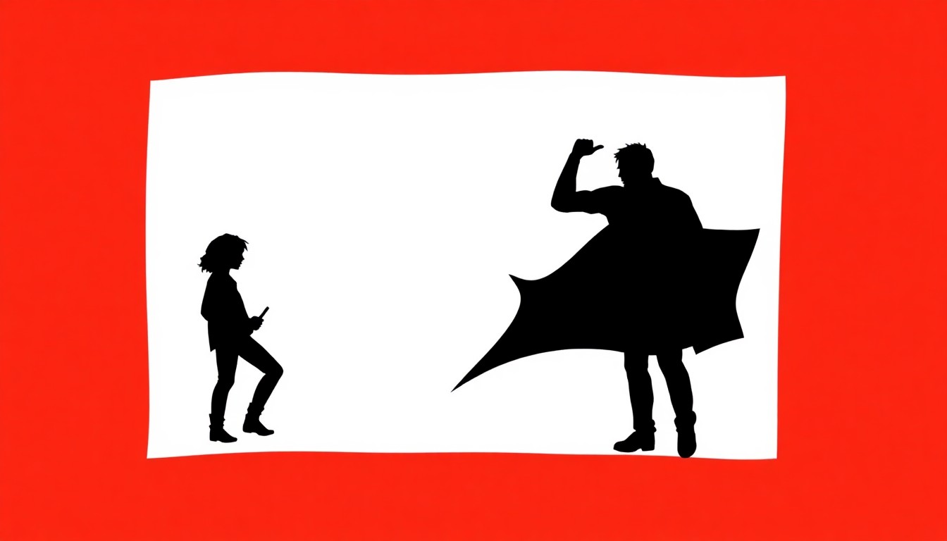 A dynamic, abstract illustration featuring sharp, overlapping black silhouettes against a bright red and white background, conceptually representing the urgent, guitar-driven indie rock of the band Friko.