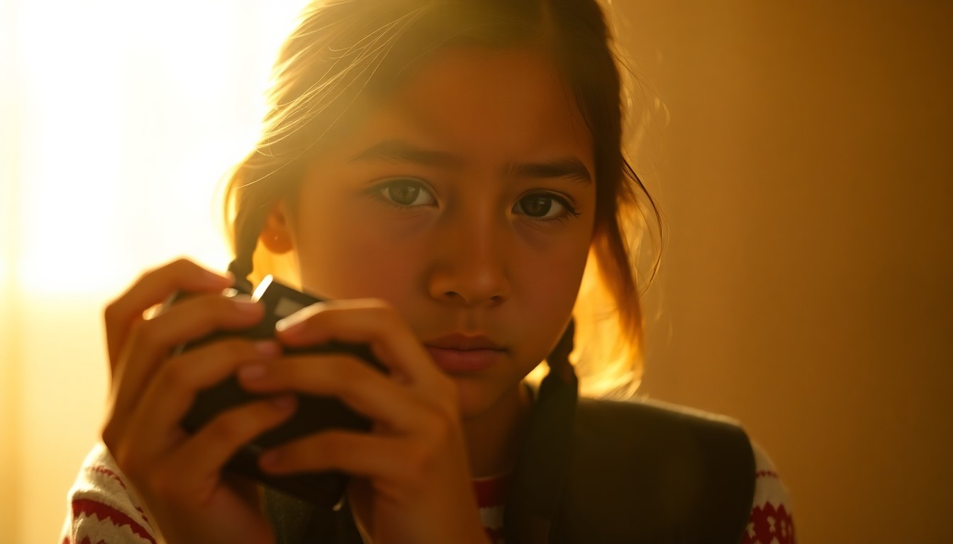 An abstract, out-of-focus photograph showing the silhouette of a young person holding a camera, surrounded by a warm, hazy glow of light, conceptually representing the creative energy and personal expression fostered by the photography program.