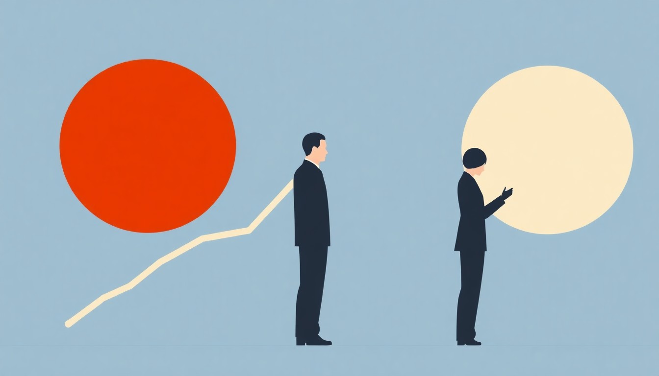 An abstract illustration composed of overlapping triangles and rectangles in shades of blue, red, and yellow, conceptually representing economic data and trends without literal depictions.