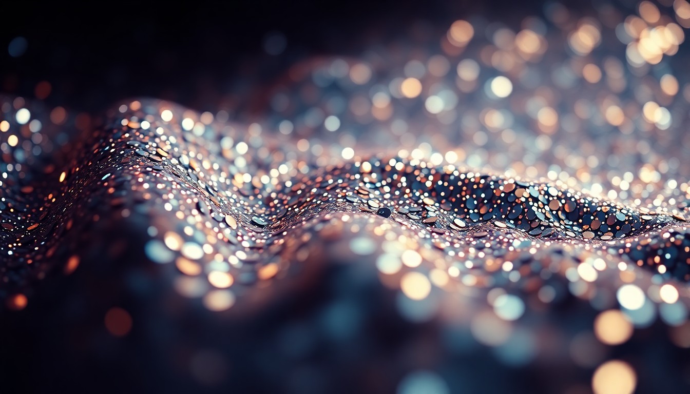 An extreme close-up of shimmering sequins under dramatic studio lighting, capturing the glitz and glamour of Hollywood in an abstract, textural composition.