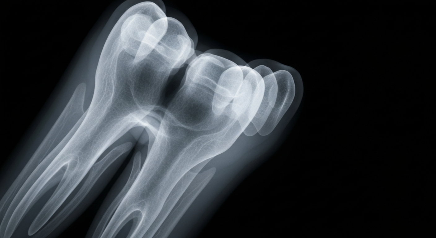 A highly detailed, translucent X-ray image of a human molar tooth, revealing the intricate internal structures and highlighting the specialized nature of dental care.