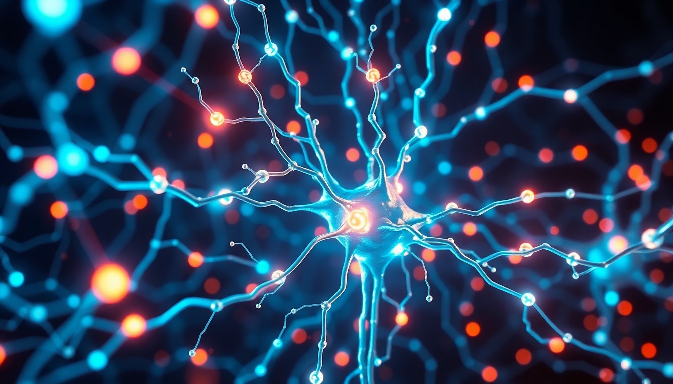 A highly detailed 3D illustration of a glowing, neon-lit neural network or data infrastructure, representing the complex, interconnected digital systems that power social media platforms and their potential to impact human behavior and mental health.