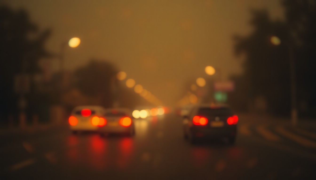 An abstract, out-of-focus photograph showing a blurred street scene with faint streetlights and silhouettes of passing cars, conveying the disruption and inconvenience caused by a temporary road closure.