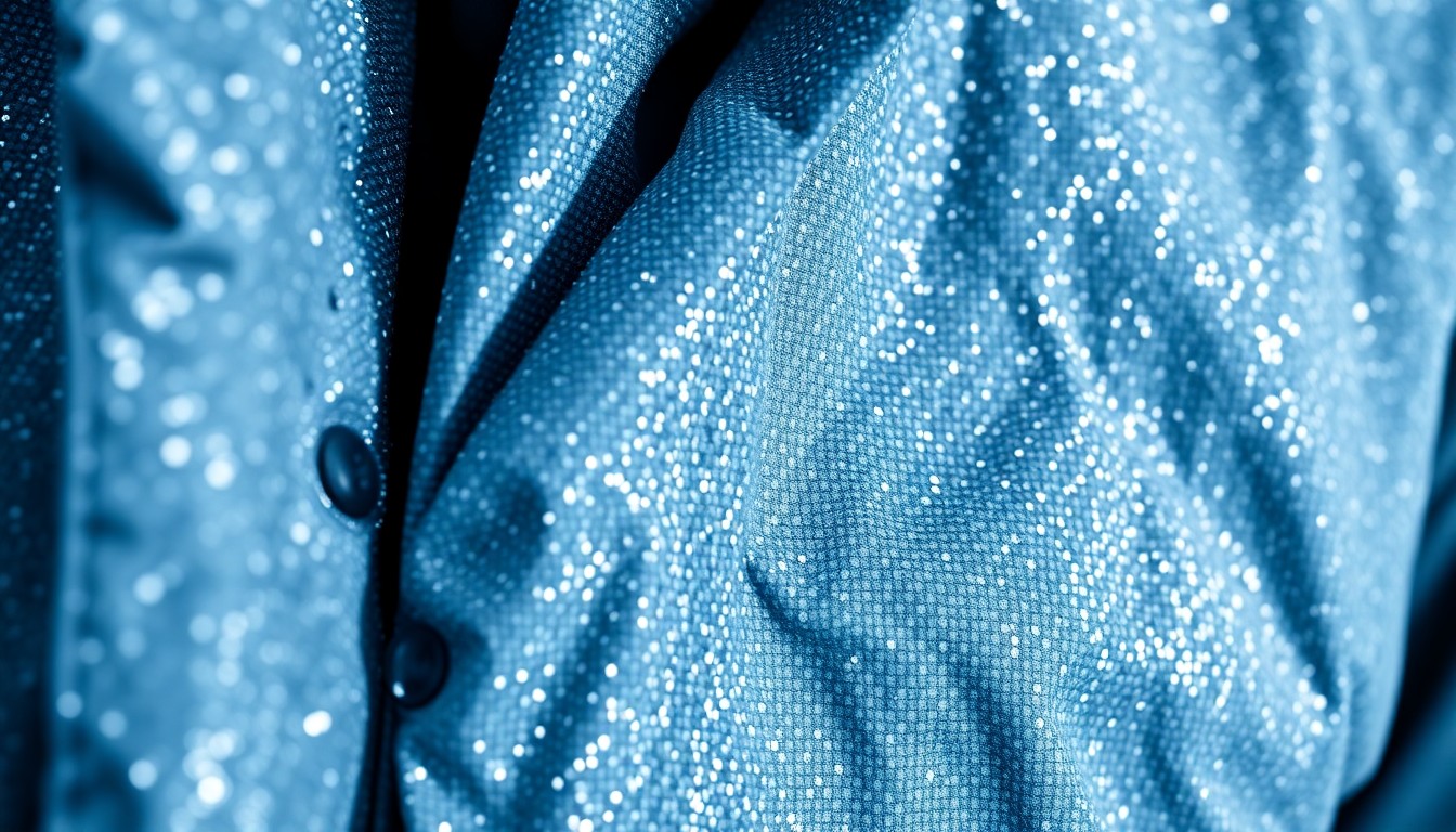 An abstract, high-contrast close-up photograph of a plush, textured ski jacket in muted shades of blue, grey, and white, capturing the luxurious aesthetic of winter sports and the contrasting choices of the royal families.