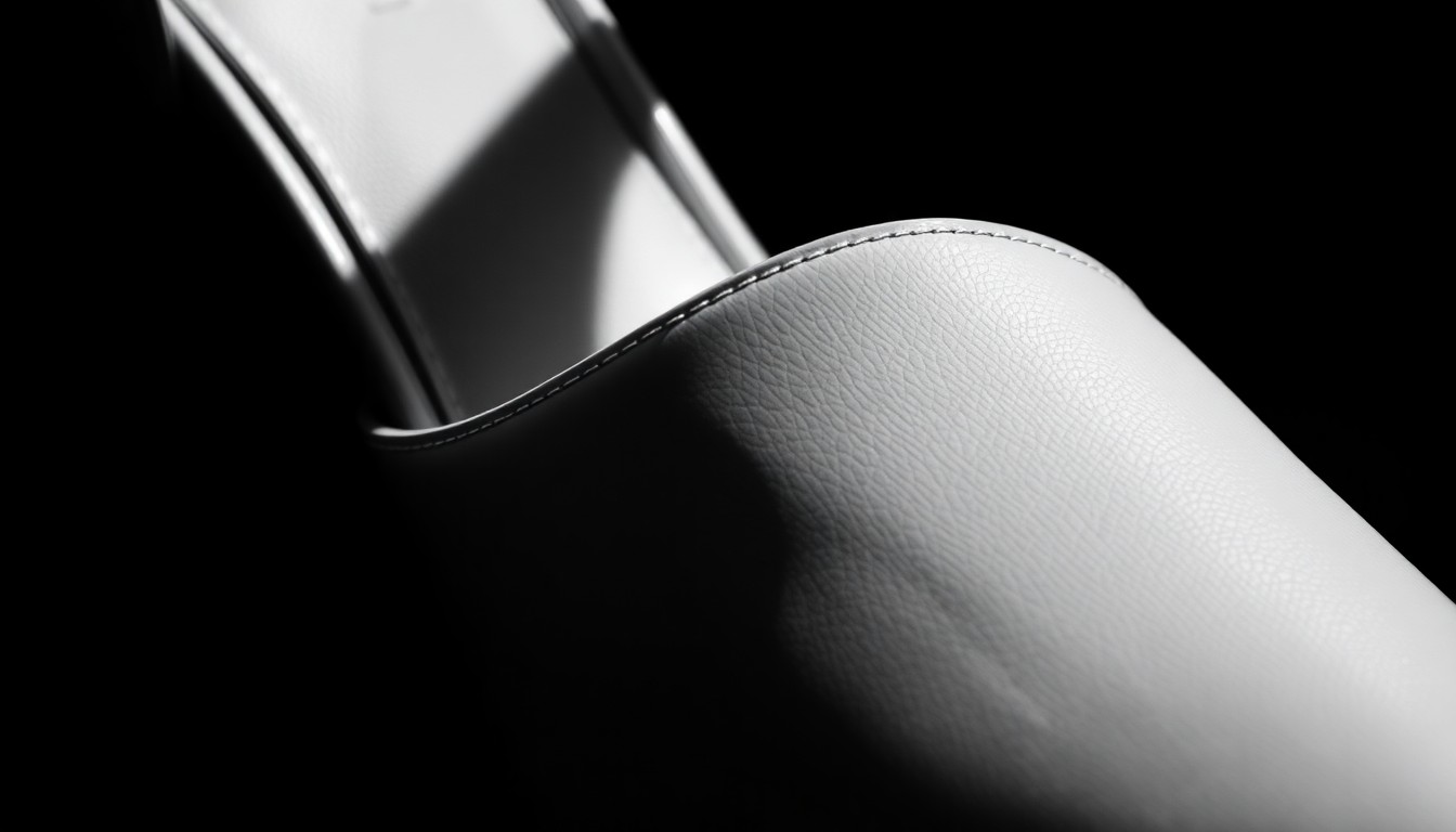 An extreme close-up photograph of the glossy, high-contrast texture of a white patent leather Prada slingback pump, capturing the shoe's sharp, geometric lines and feminine silhouette.