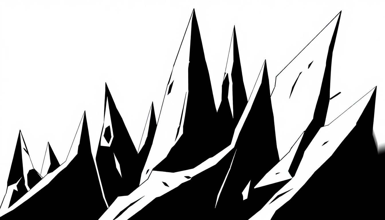 A striking black and white abstract composition of angular, interlocking shapes, conceptually representing the complex and evolving public image of the Mormon church.