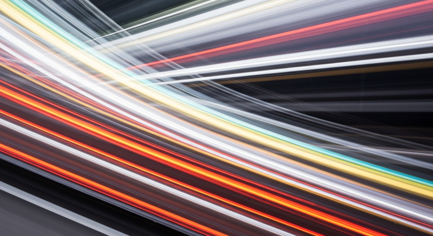 Sweeping, abstract streaks of vibrant color and motion, conceptually representing the disruption and energy of a road construction project.